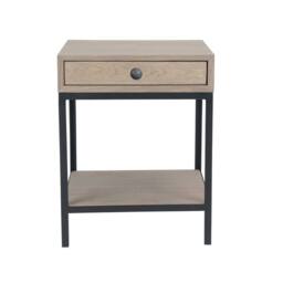 Signature Oak & Metal Bedside Table - GILLES in Light Brown - thumbnail 1