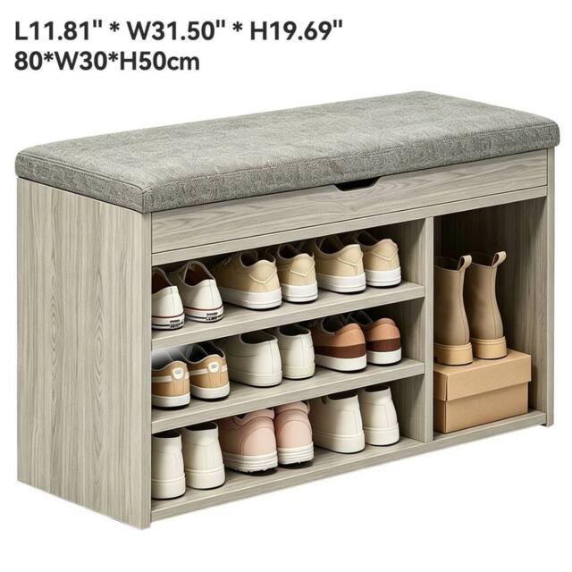 EONLION Shoe Bench Shoe Storage Rack Cabinet Organiser in Grey - Size: 100 cm - image 1