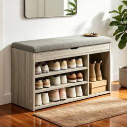EONLION Shoe Bench Shoe Storage Rack Cabinet Organiser in Grey - Size: 100 cm - thumbnail 2