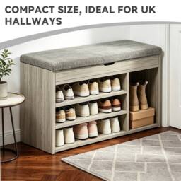 EONLION Shoe Bench Shoe Storage Rack Cabinet Organiser in Grey - Size: 100 cm - thumbnail 3
