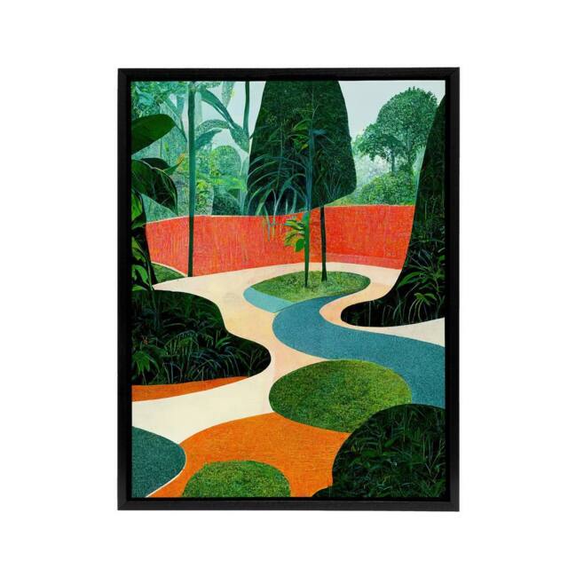 "Artery8 Mid Century Style Abstract Garden Framed Canvas Wall Art Print - Size: W12"" x H16""" - image 1
