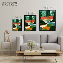 "Artery8 Mid Century Style Abstract Garden Framed Canvas Wall Art Print - Size: W12"" x H16""" - thumbnail 4