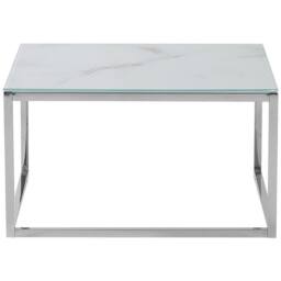 Wyld and Coco Nest of 2 White Marble-Top Coffee Tables Silver Frame - thumbnail 6