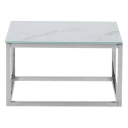 Wyld and Coco Nest of 2 White Marble-Top Coffee Tables Silver Frame - thumbnail 8