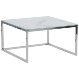 Wyld and Coco Nest of 2 White Marble-Top Coffee Tables Silver Frame - thumbnail 3