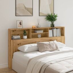 Berkfield Home Headboard Cabinet Artisan Oak 180x19x103.5 cm Engineered Wood in Brown - thumbnail 3