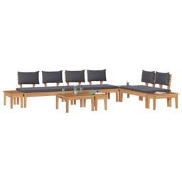 Berkfield Home 5 Piece Garden Bench Set with Cushions - Solid Teak Wood in Brown - thumbnail 3