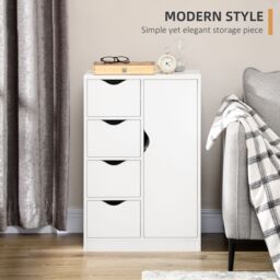 HOMCOM Bathroom Floor Cabinet Freestanding Storage Unit with 4 Drawers for Living Room in White - thumbnail 4