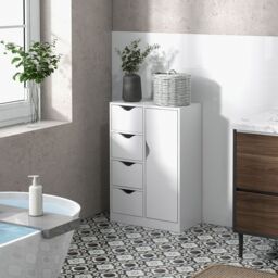 HOMCOM Bathroom Floor Cabinet Freestanding Storage Unit with 4 Drawers for Living Room in White