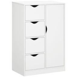HOMCOM Bathroom Floor Cabinet Freestanding Storage Unit with 4 Drawers for Living Room in White - thumbnail 2