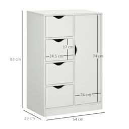 HOMCOM Bathroom Floor Cabinet Freestanding Storage Unit with 4 Drawers for Living Room in White - thumbnail 3