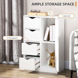 HOMCOM Bathroom Floor Cabinet Freestanding Storage Unit with 4 Drawers for Living Room in White - thumbnail 5