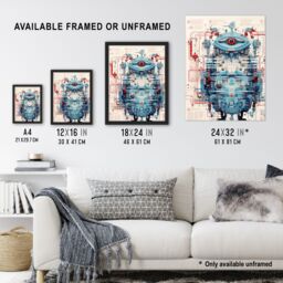 Artery8 Wall Art Print Bird Robot Hybrid Schematic Blue Futuristic Secret Spy Cam Complex Arcane Manuscript Gift For Him Man Cave Poster - thumbnail 3