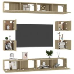 Berkfield Home 8 Piece TV Cabinet Set Sonoma Oak Engineered Wood in Brown - thumbnail 3