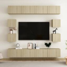 Berkfield Home 8 Piece TV Cabinet Set Sonoma Oak Engineered Wood in Brown - thumbnail 1