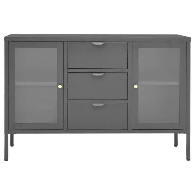 Berkfield Home Sideboard Anthracite 105x35x70 cm Steel & Tempered Glass in Charcoal - Size: 105 x 35 x 70 cm - image 1