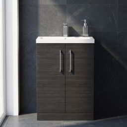 Balterley Bathroom Vanity Basin Unit, Chrome Handles, 600mm, Wood Black - thumbnail 9
