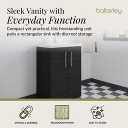Balterley Bathroom Vanity Basin Unit, Chrome Handles, 600mm, Wood Black - thumbnail 2
