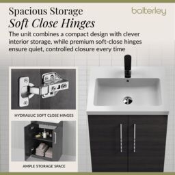 Balterley Bathroom Vanity Basin Unit, Chrome Handles, 600mm, Wood Black - thumbnail 4