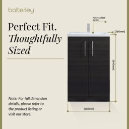 Balterley Bathroom Vanity Basin Unit, Chrome Handles, 600mm, Wood Black - thumbnail 5