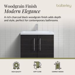 Balterley Bathroom Vanity Basin Unit, Chrome Handles, 600mm, Wood Black - thumbnail 3