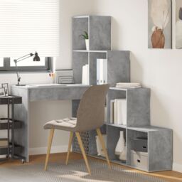 Berkfield Home Corner Desk with Shelf with Storage Concrete grey 101.5 x 149.5 x 149.5 cm - thumbnail 1