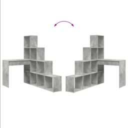Berkfield Home Corner Desk with Shelf with Storage Concrete grey 101.5 x 149.5 x 149.5 cm - thumbnail 9