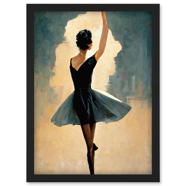 Artery8 Ballet Dancer Spinning In Black Dress Pastel Artwork Framed Wall Art Print A4 - image 1
