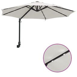 Berkfield Home Wall-mounted Garden Parasol with LEDs Sand 248 cm in Beige - thumbnail 9