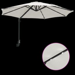 Berkfield Home Wall-mounted Garden Parasol with LEDs Sand 248 cm in Beige - thumbnail 8