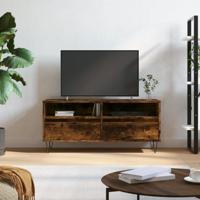 Berkfield Home TV Cabinet Smoked Oak 100x34.5x44.5 cm Engineered Wood in Brown - image 1