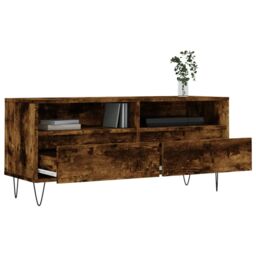 Berkfield Home TV Cabinet Smoked Oak 100x34.5x44.5 cm Engineered Wood in Brown - thumbnail 4