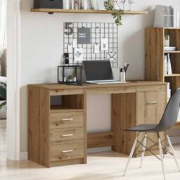 Berkfield Home Elegant Desk with Cabinet Artisan Oak Engineered Wood in Brown - thumbnail 1