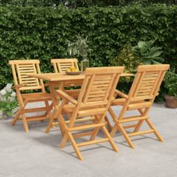 Berkfield Home 5 Piece Garden Dining Set Solid Wood Teak in Brown - thumbnail 1