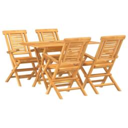 Berkfield Home 5 Piece Garden Dining Set Solid Wood Teak in Brown - thumbnail 2