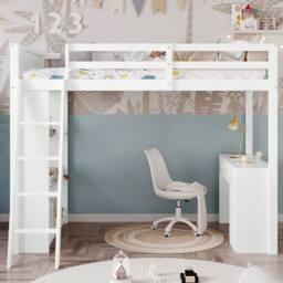 Rolipo White Wooden High Sleeper Bed with Desk & Storage 3ft Single - thumbnail 2