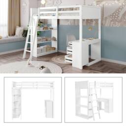 Rolipo White Wooden High Sleeper Bed with Desk & Storage 3ft Single - thumbnail 8