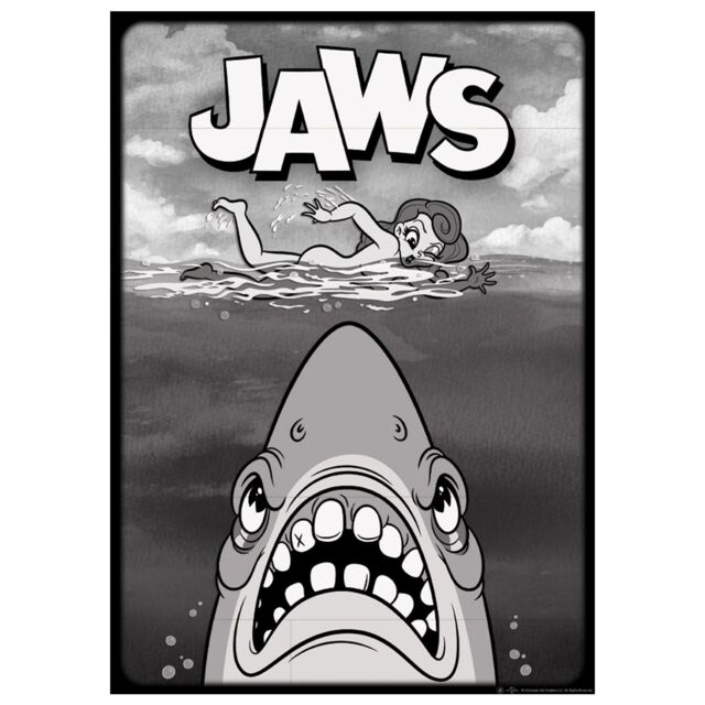 Jaws Cartoon-style A3 Limited Edition & Numbered Art Print in Grey - image 1