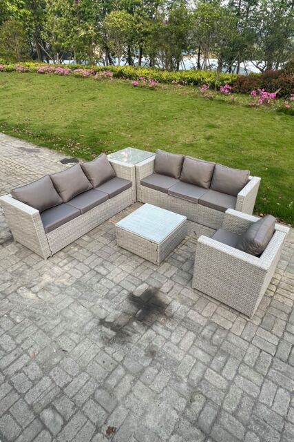 Fimous Light Grey Rattan Garden Outdoor Lounge Sofa Set Chair Sofa Side Table - image 1