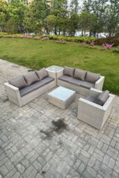 Fimous Light Grey Rattan Garden Outdoor Lounge Sofa Set Chair Sofa Side Table - thumbnail 2