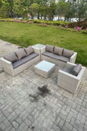 Fimous Light Grey Rattan Garden Outdoor Lounge Sofa Set Chair Sofa Side Table - thumbnail 1