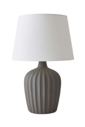 ValueLights Serena Natural Tapered Linen Lamp Shade Ribbed Ceramic Stonewear Table Lamp in Grey - thumbnail 6