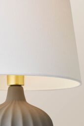 ValueLights Serena Natural Tapered Linen Lamp Shade Ribbed Ceramic Stonewear Table Lamp in Grey - thumbnail 4