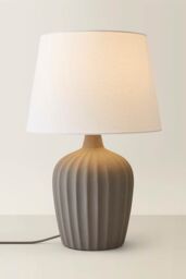 ValueLights Serena Natural Tapered Linen Lamp Shade Ribbed Ceramic Stonewear Table Lamp in Grey - thumbnail 3