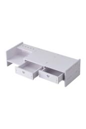 Living and Home White Monitor Stand Riser with 2 Drawers - thumbnail 5