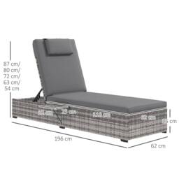 OUTSUNNY Rattan Lounger w/ Cushion, 5-Level Reclining Rattan Sun Lounger in Grey - thumbnail 3
