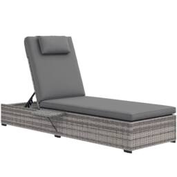 OUTSUNNY Rattan Lounger w/ Cushion, 5-Level Reclining Rattan Sun Lounger in Grey - thumbnail 2