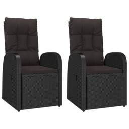 Berkfield Home Reclining Garden Chairs with Cushions 2 pcs Black Poly Rattan - thumbnail 2