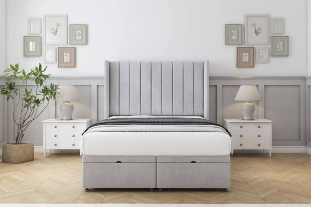 "Sloomy Falcon Naples Ottoman Bed Base-54"" Wingback Headboard in Silver - Size: King" - image 1