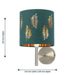 First Choice Lighting Set of 2 Brea - Antique Brass Wall Lights with Dark Green Fern Shades in Gold - thumbnail 6
